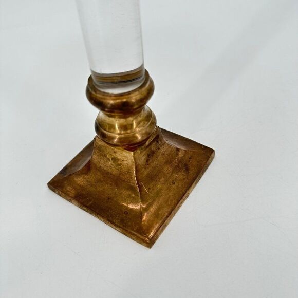 Vintage Brass & Lucite Candlestick Candle Holder 10" Square Base Party Wedding - Picture 3 of 8